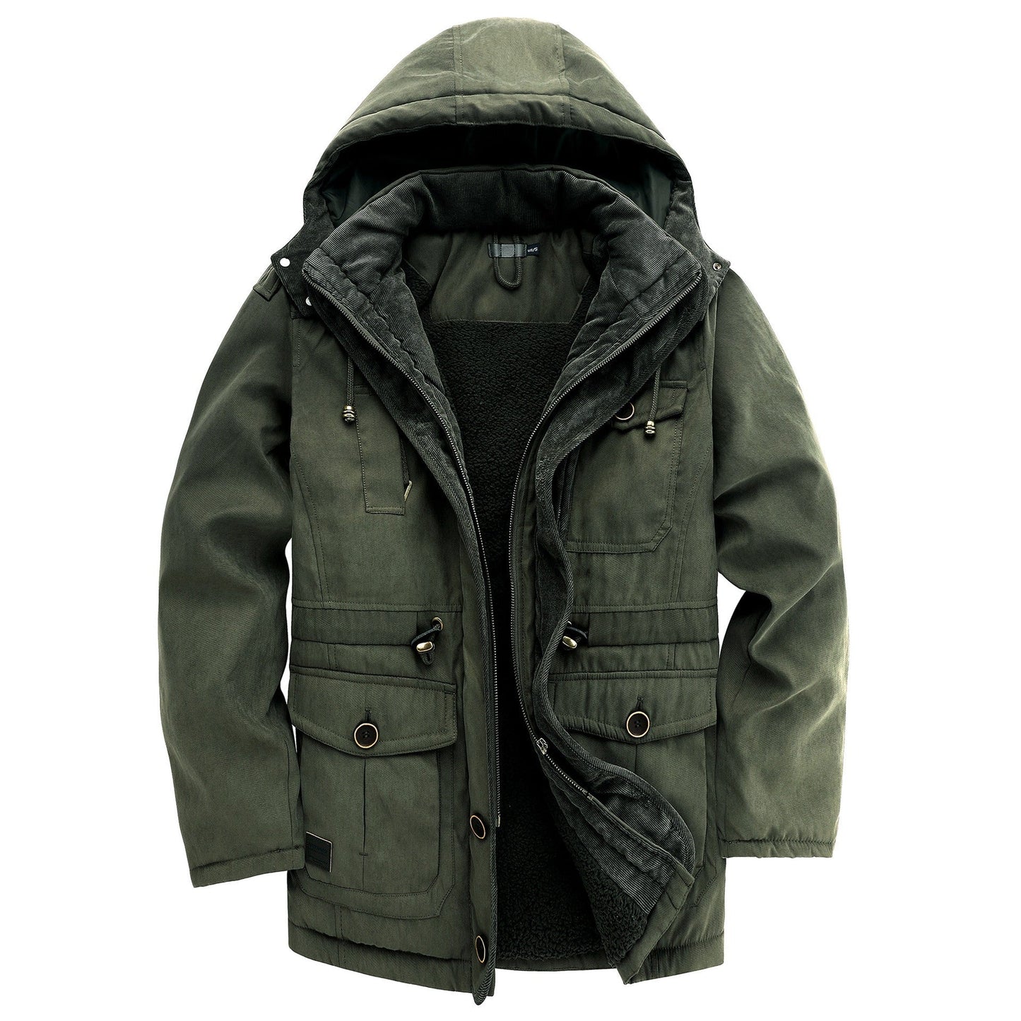 Warm Fleece Hooded Corduroy Jacket