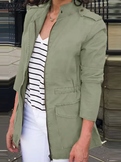 Casual Women's Cotton Zip Jacket with Pockets