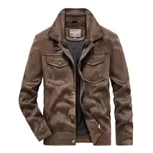 Slim Fit Men's Leather Look Jacket with Button Front