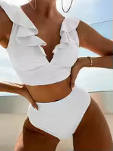 Women's Ruffle Bikini Set with High Waisted Bottom