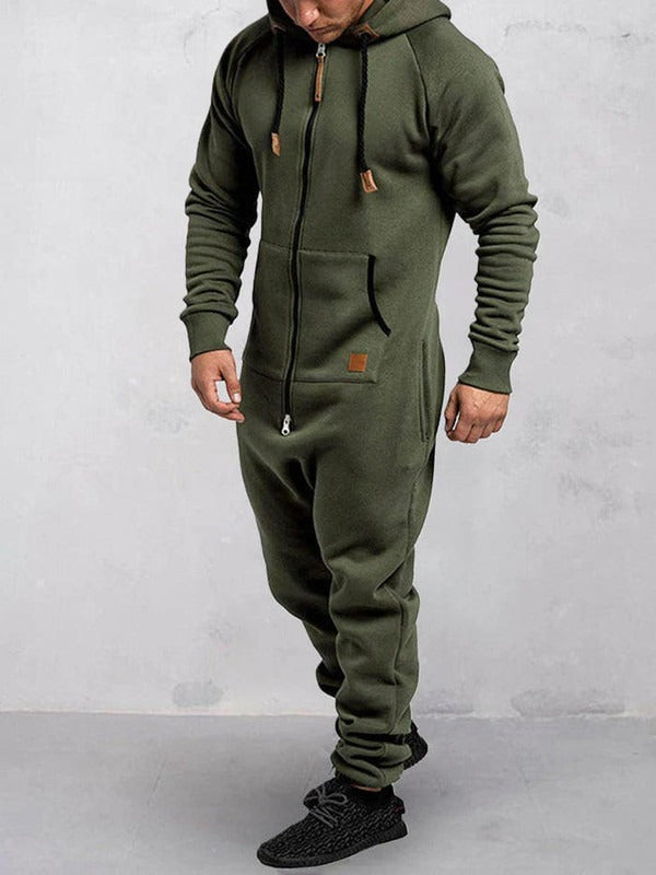 Men's Full Length Hooded Jumpsuit Soft Fleece Zip Up