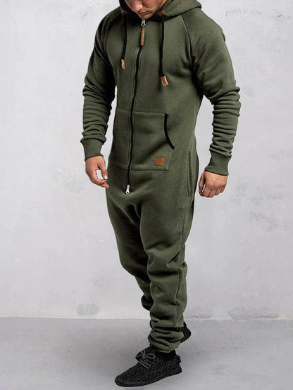 Men's Full Length Hooded Jumpsuit Soft Fleece Zip Up
