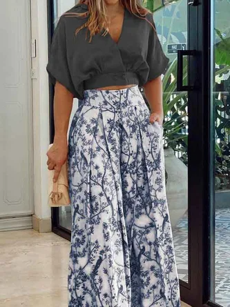 Comfy Women's Crop Top and High Waisted Pants Set - Nocini
