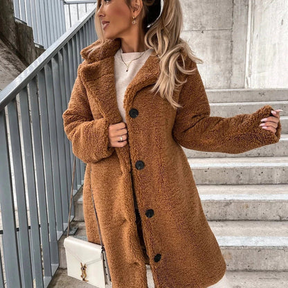 Plush Faux Fur Women's Coat - Oversized - Button Front