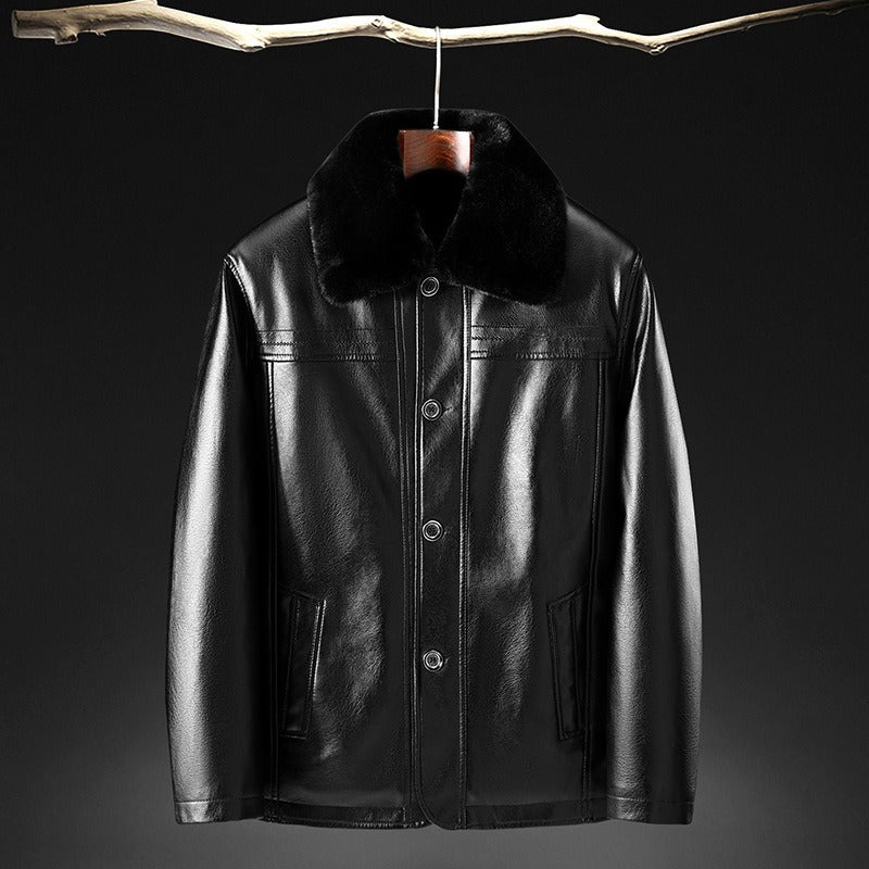 Slim Fit Men's Faux Fur Leather Jacket - Nocini