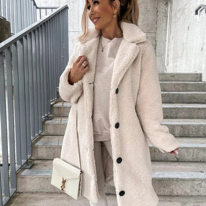 Plush Faux Fur Women's Coat - Oversized - Button Front
