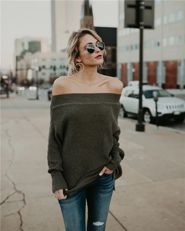 Cozy Women's Oversized Off Shoulder Sweater - Nocini