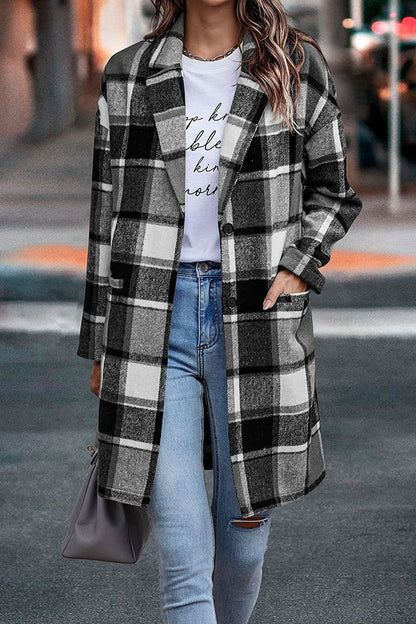 Ladies Plaid Wool Coat with Button Front