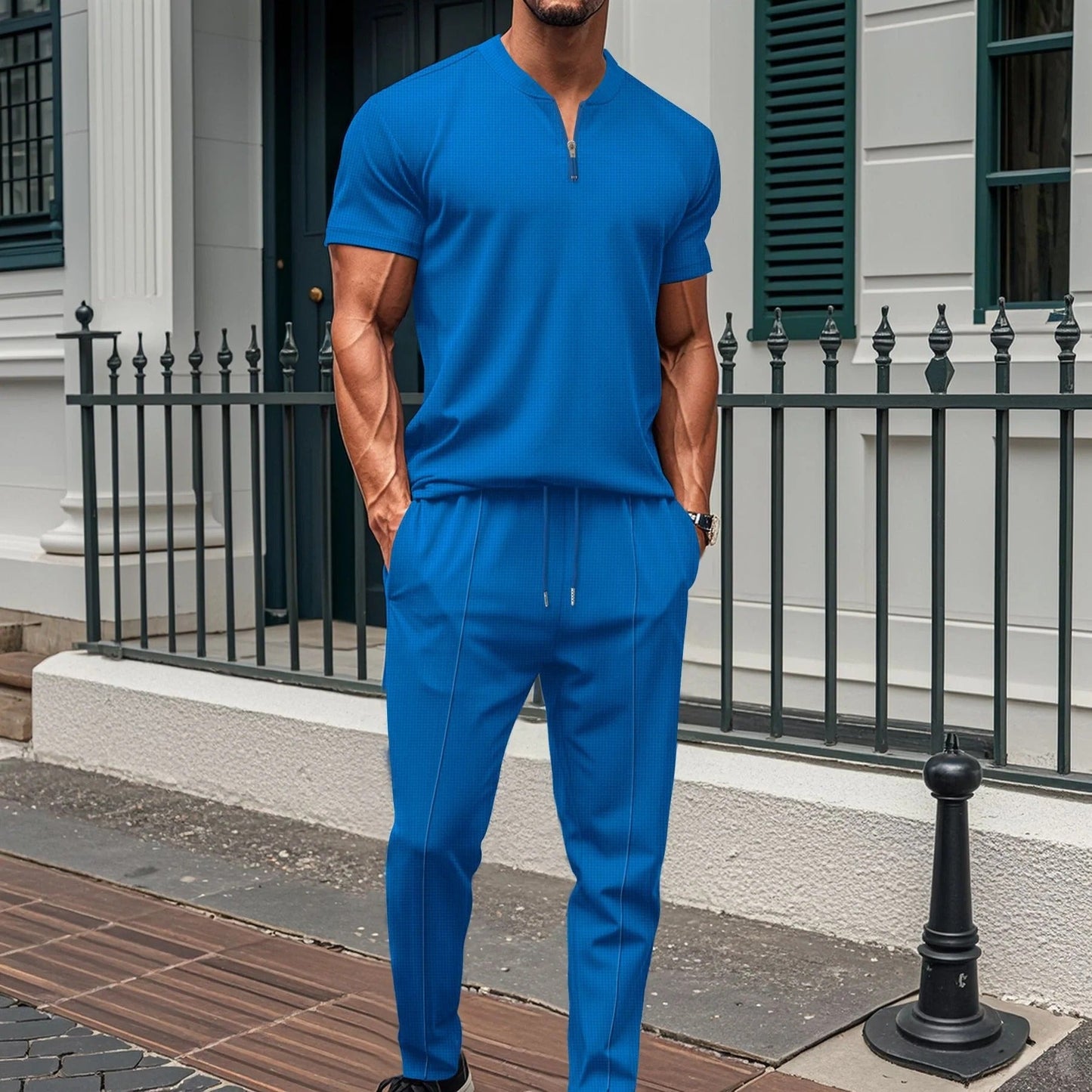 Men's Fitness Tracksuit - Slim Fit Zip Top and Pants - Nocini