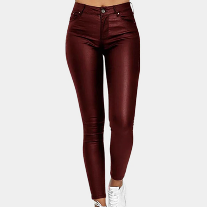 Fitted Women's Leather Pants with 5 Pockets