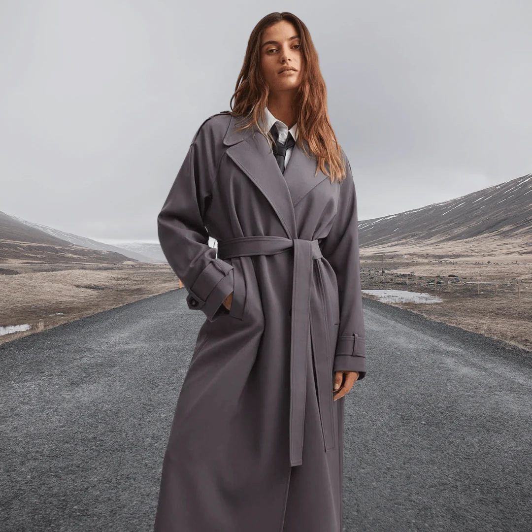 Classic Long Women's Trench Coat with Belt - Nocini