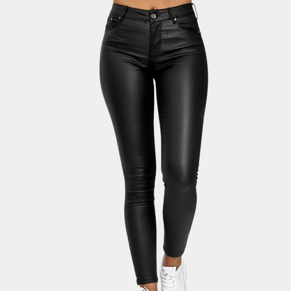 Fitted Women's Leather Pants with 5 Pockets - Nocini