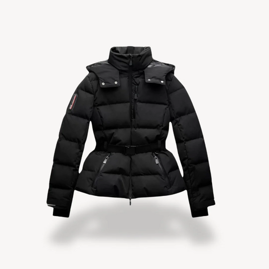 Warm Puffer Coat with Hood and Belted Waist - Nocini
