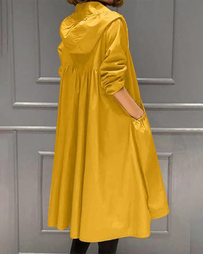 Waterproof Women's Trench Coat with Hood and Zipper