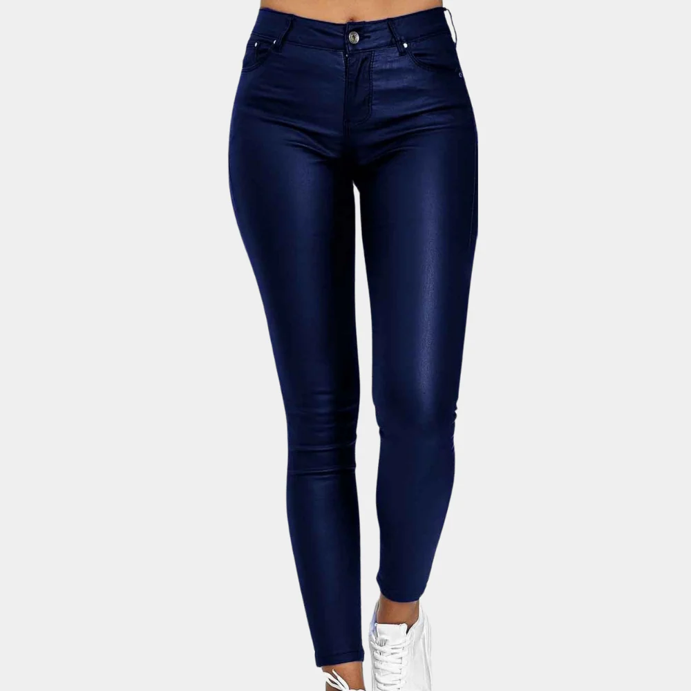 Fitted Women's Leather Pants with 5 Pockets