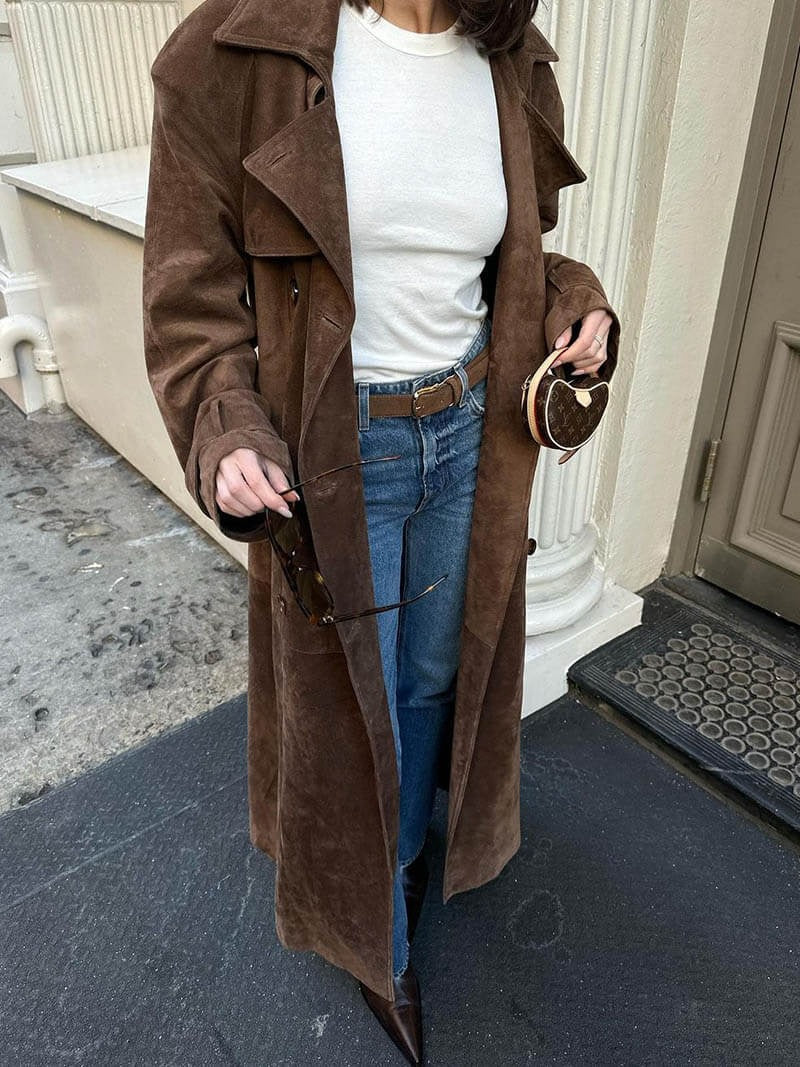 Casual Long Women's Trench Coat with Belt - Nocini
