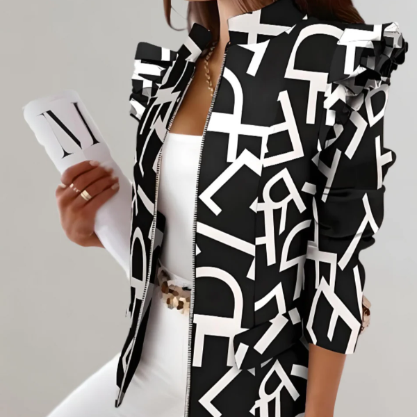 Slim Fit Checked Ladies Jacket with Ruffled Shoulder