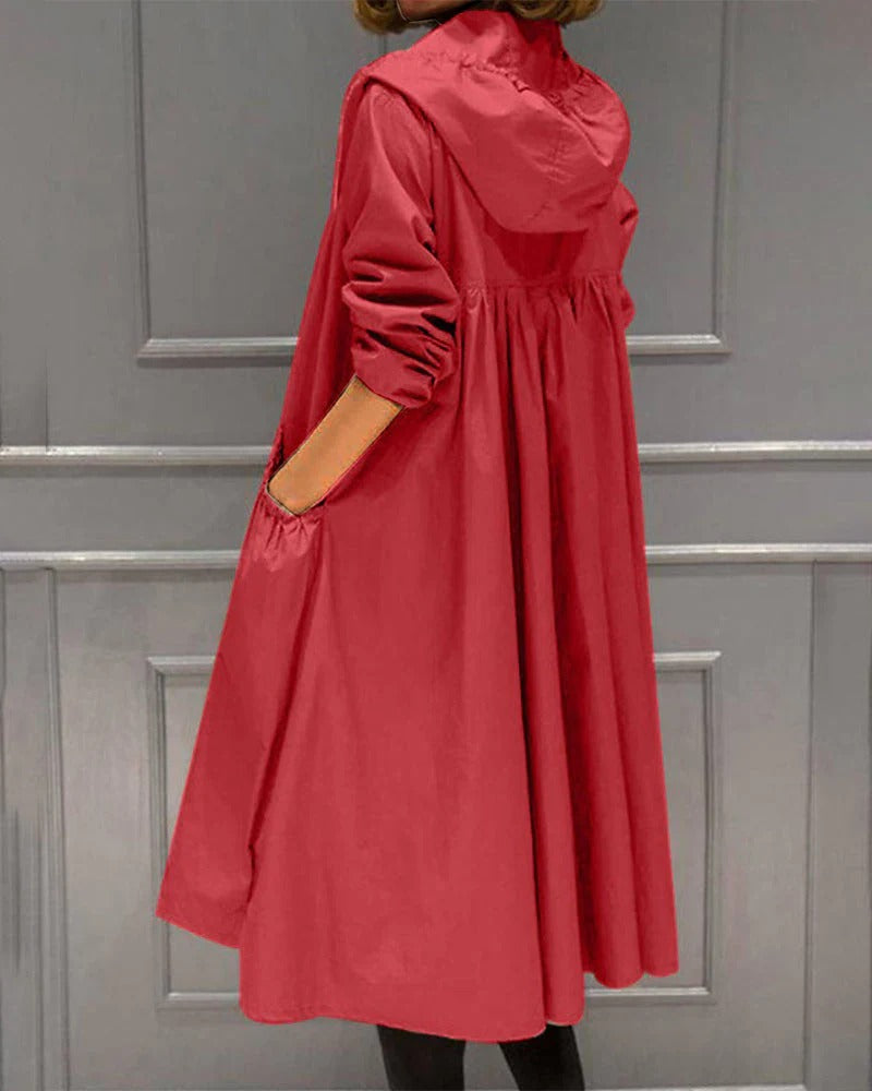 Waterproof Women's Trench Coat with Hood and Zipper