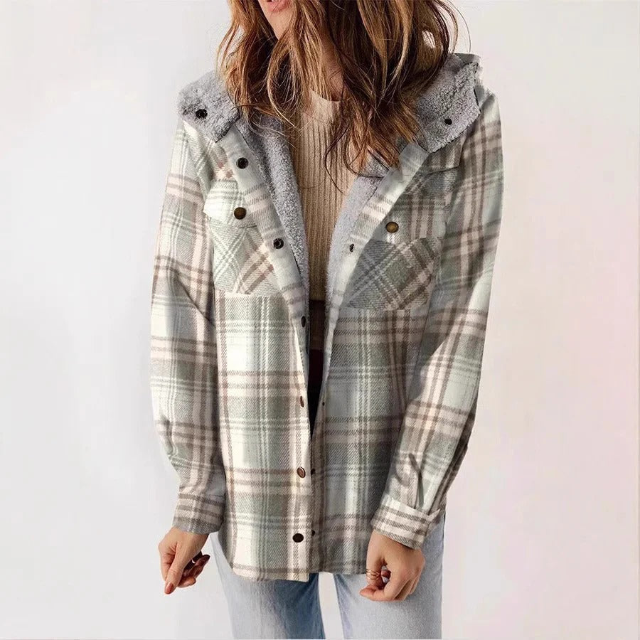 Cozy Women's Checkered Hooded Fleece Shirt