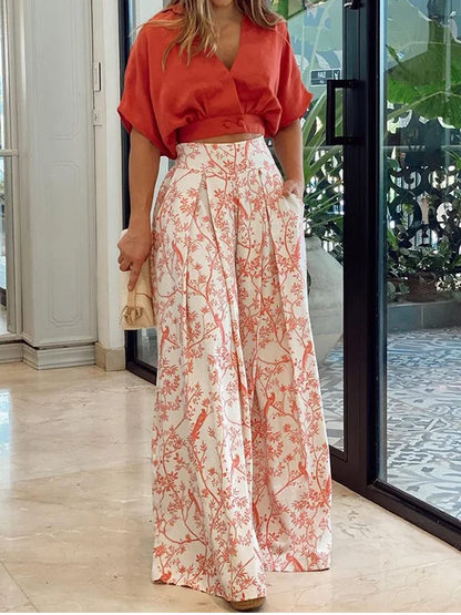 Comfy Women's Crop Top and High Waisted Pants Set