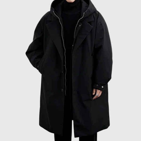 Waterproof Men's Long Coat with Hood and Zipper - Nocini