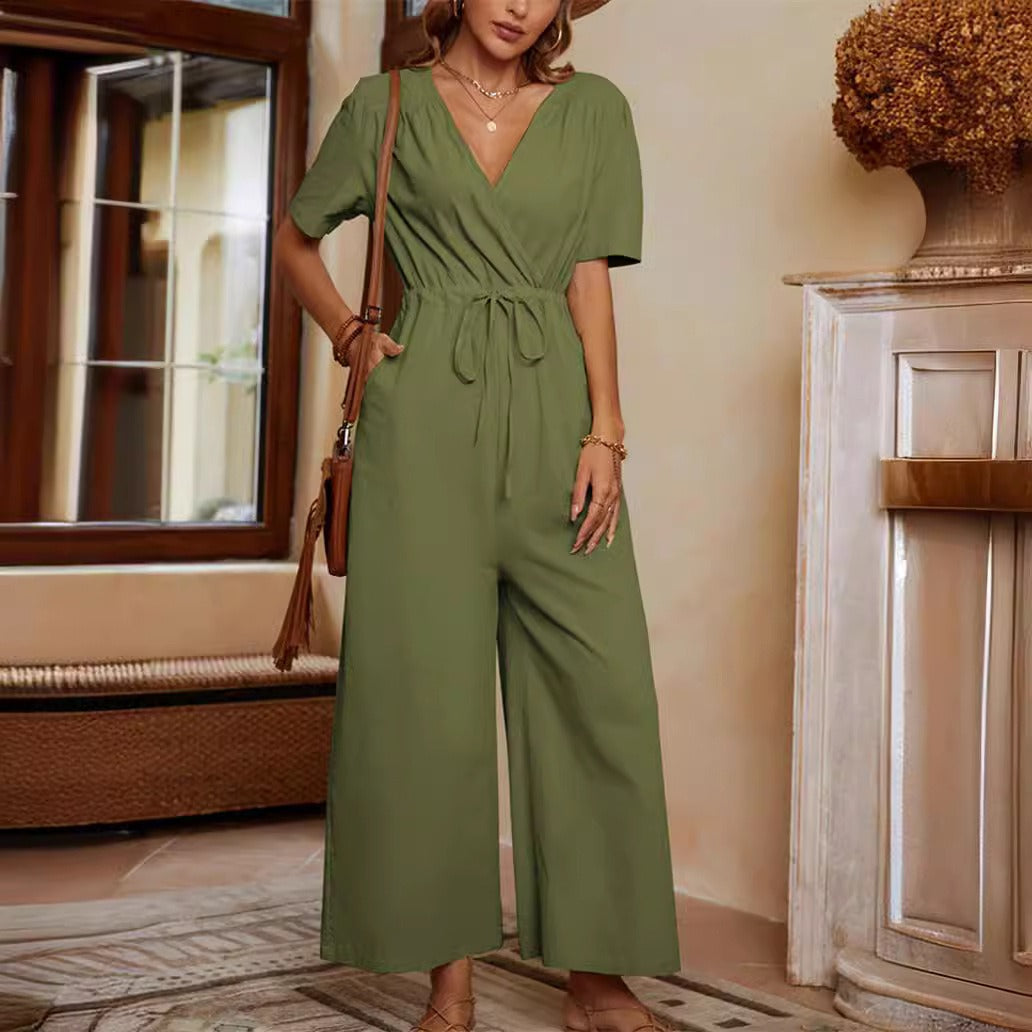 Ladies' Casual Romper with Pockets and Adjustable Waist
