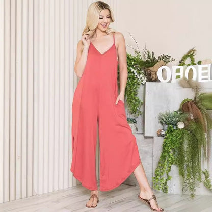 Loose Fit Women's Sleeveless Jumpsuit with Pockets
