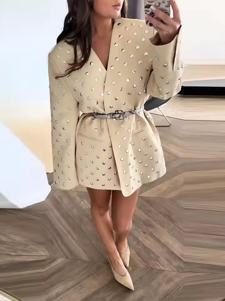 Relaxed Fit Women's Open Front Belted Jacket - Nocini