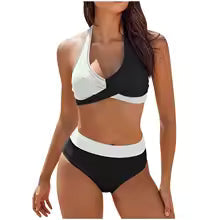 Women's Swimsuit Set - Padded Halter Top - Cheeky Thong Bottom - Nocini