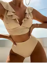 Women's Ruffle Bikini Set with High Waisted Bottom