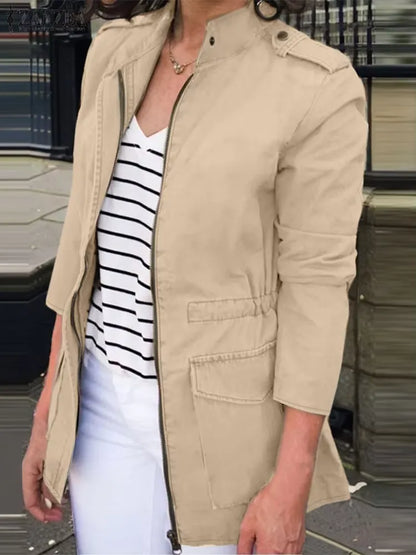 Casual Women's Cotton Zip Jacket with Pockets