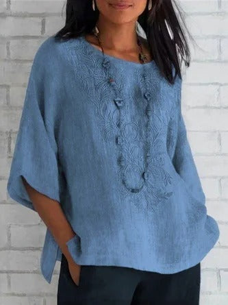 Comfy Women's Short Sleeve Embroidered Blouse