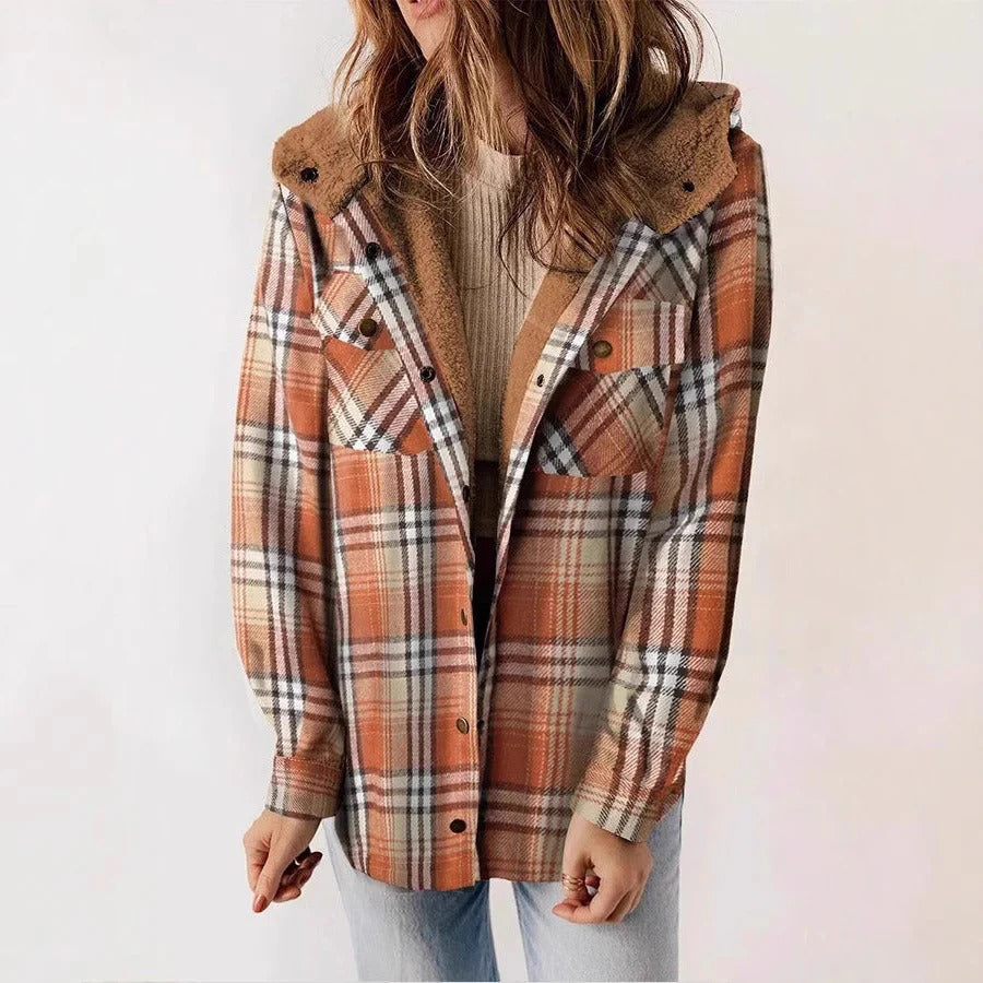 Cozy Women's Checkered Hooded Fleece Shirt - Nocini