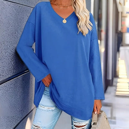 Comfy V-Neck Women's Long Sleeve Cotton Shirt