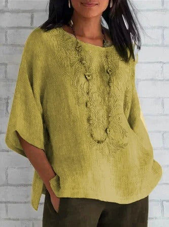 Comfy Women's Short Sleeve Embroidered Blouse - Nocini