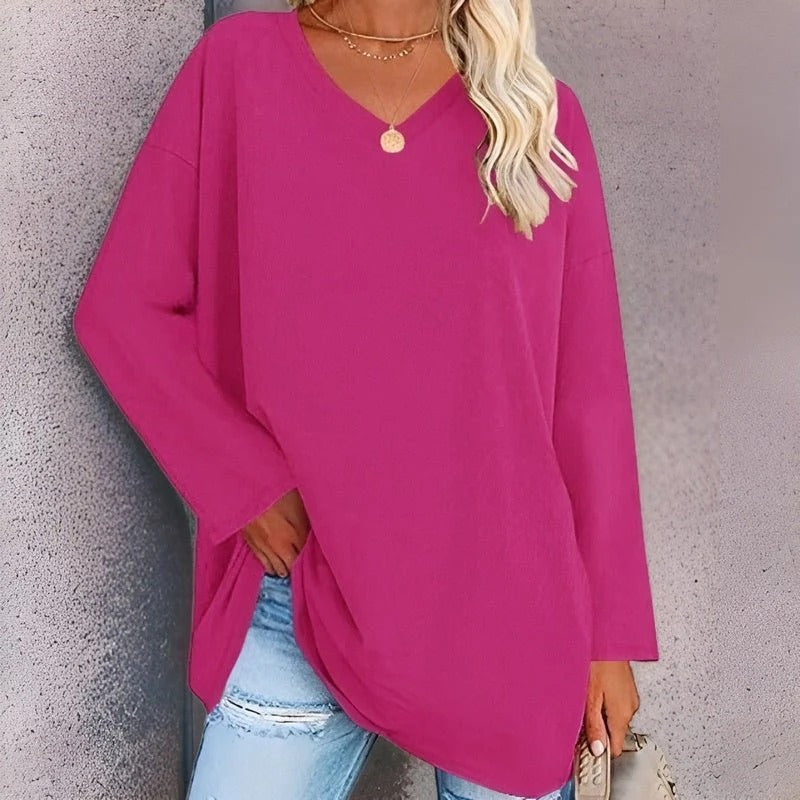 Comfy V-Neck Women's Long Sleeve Cotton Shirt