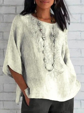 Comfy Women's Short Sleeve Embroidered Blouse