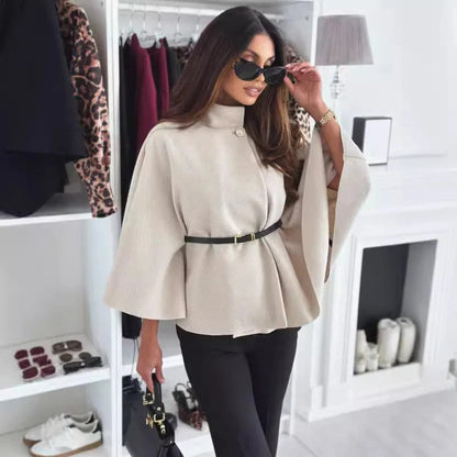 Relaxed Fit Women's Poncho Blouse with Belted Neck