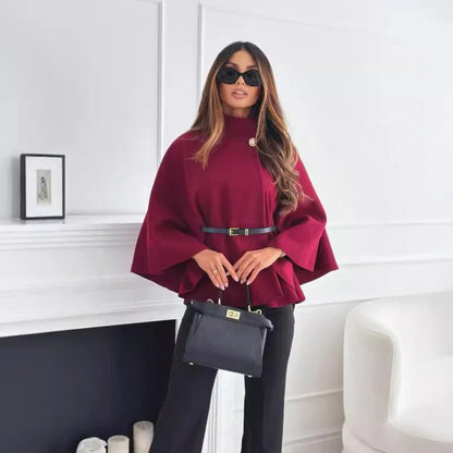 Relaxed Fit Women's Poncho Blouse with Belted Neck