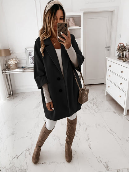 Large Women's Wool Coat with Button Front - Nocini