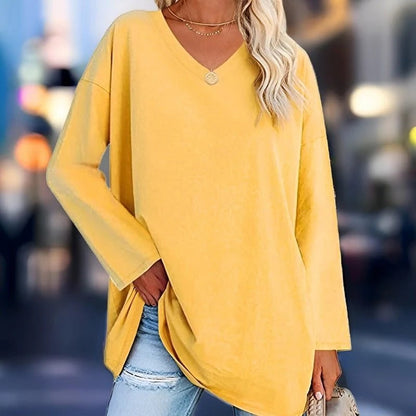Comfy V-Neck Women's Long Sleeve Cotton Shirt