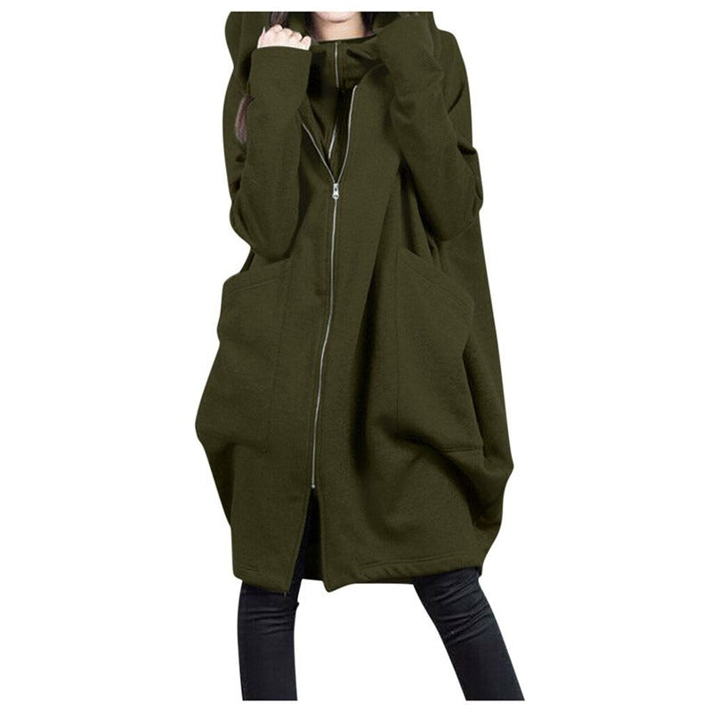 Women's Oversized Parka Coat with Hood and Zipper