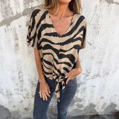 Casual V Neck Short Sleeve Women's Top