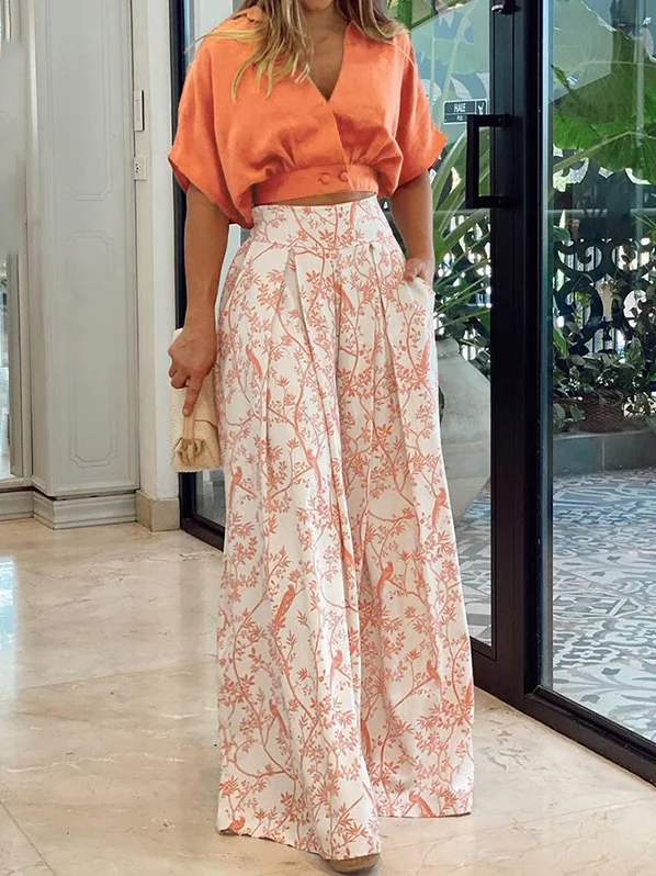 Comfy Women's Crop Top and High Waisted Pants Set