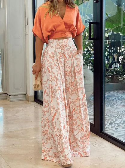 Comfy Women's Crop Top and High Waisted Pants Set