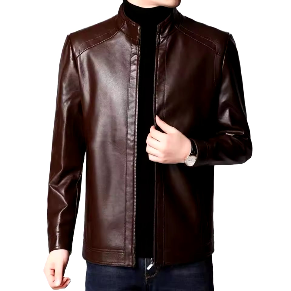 Men's Biker Jacket - Fitted - Synthetic Leather - Water Resistant - Nocini