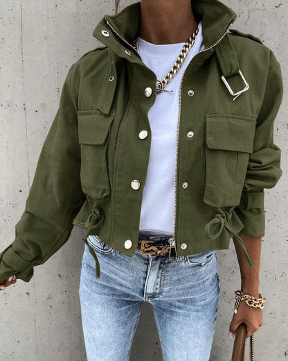 Feminine Short Parka Jacket with Adjustable Waist