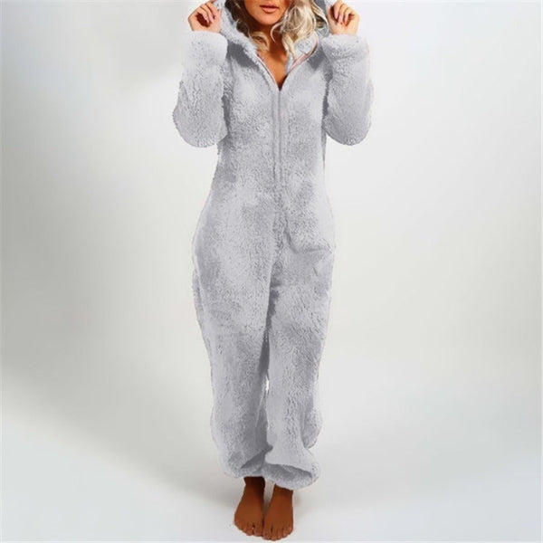 Cozy Women's Hooded Jumpsuit with Zipper Closure
