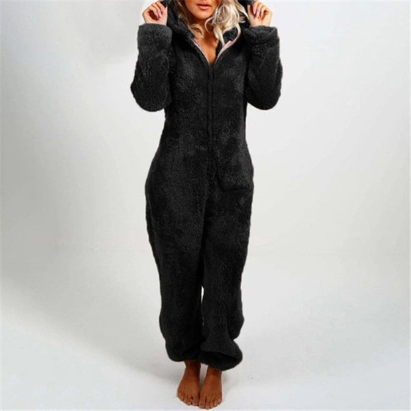 Cozy Women's Hooded Jumpsuit with Zipper Closure