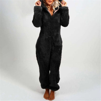 Cozy Women's Hooded Jumpsuit with Zipper Closure